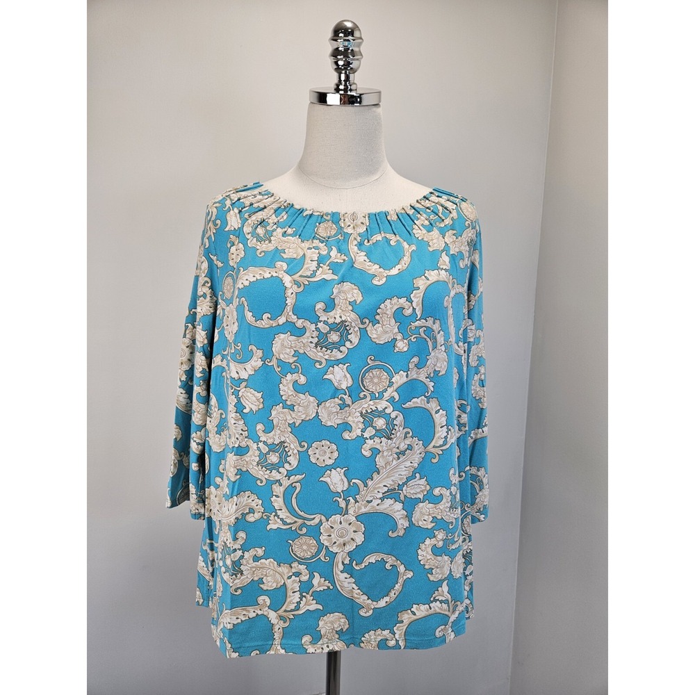 Talbots Plus Soft Pima Cotton Blend Top Womens 1X Teal Beige